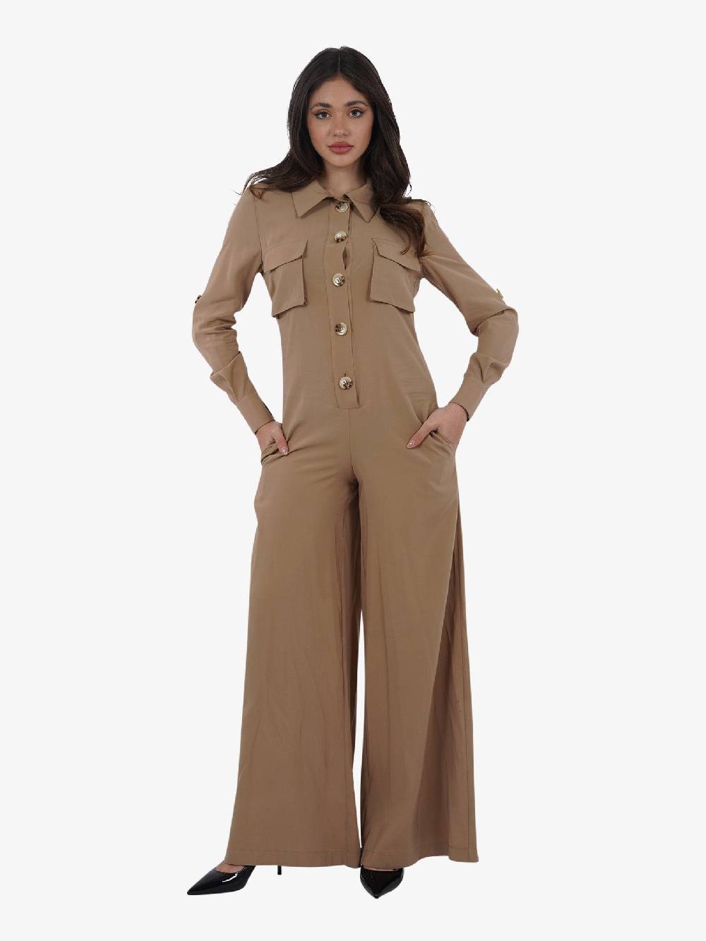 JIJIL Jumpsuit a palazzo TU168 donna viscosa beige