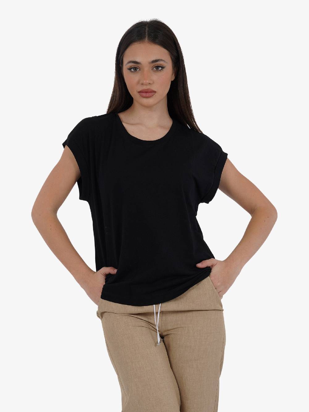 JIJIL T-shirt Girocollo TS266 Donna In Cotone Nero
