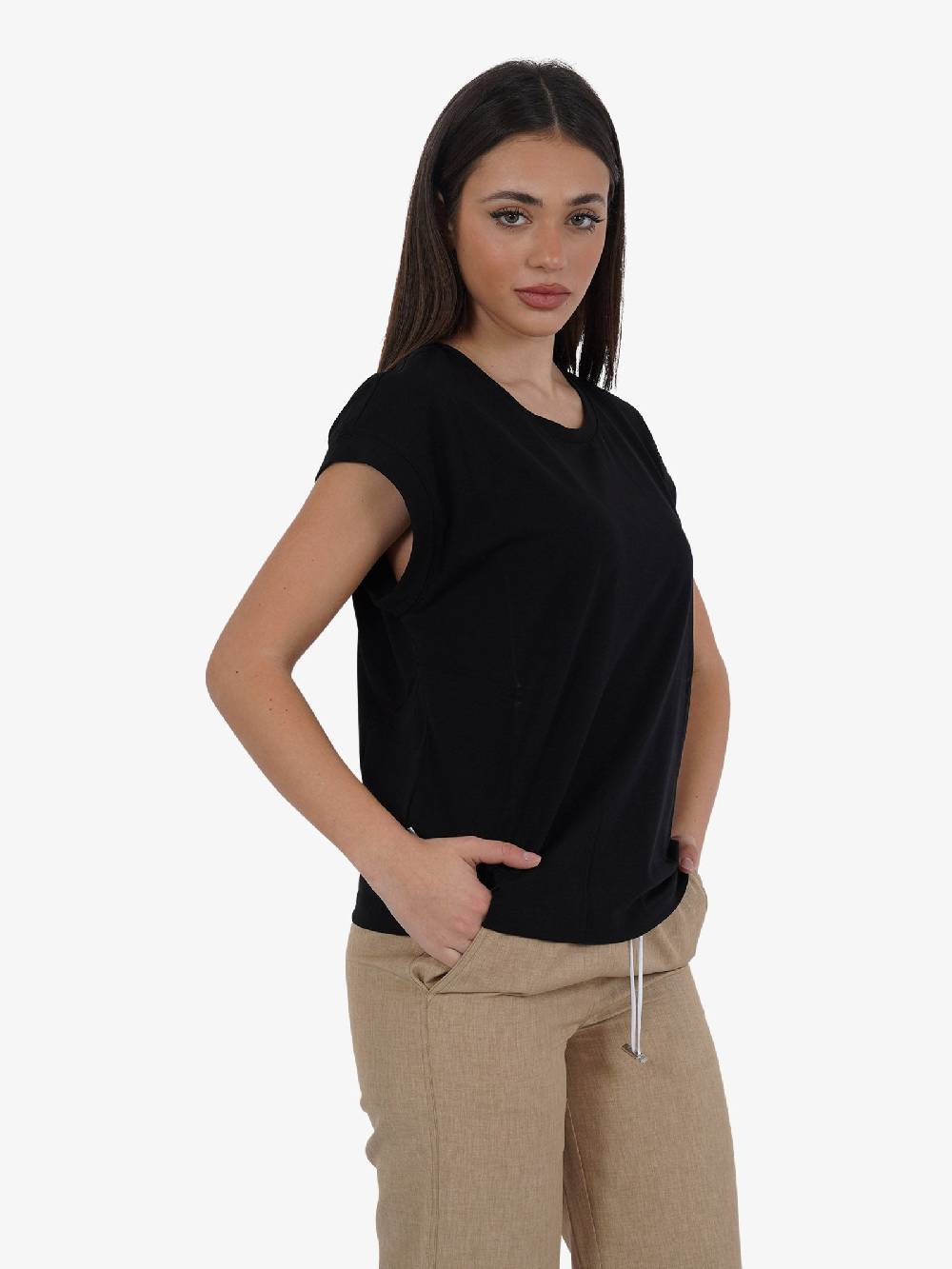 JIJIL T-shirt Girocollo TS266 Donna In Cotone Nero