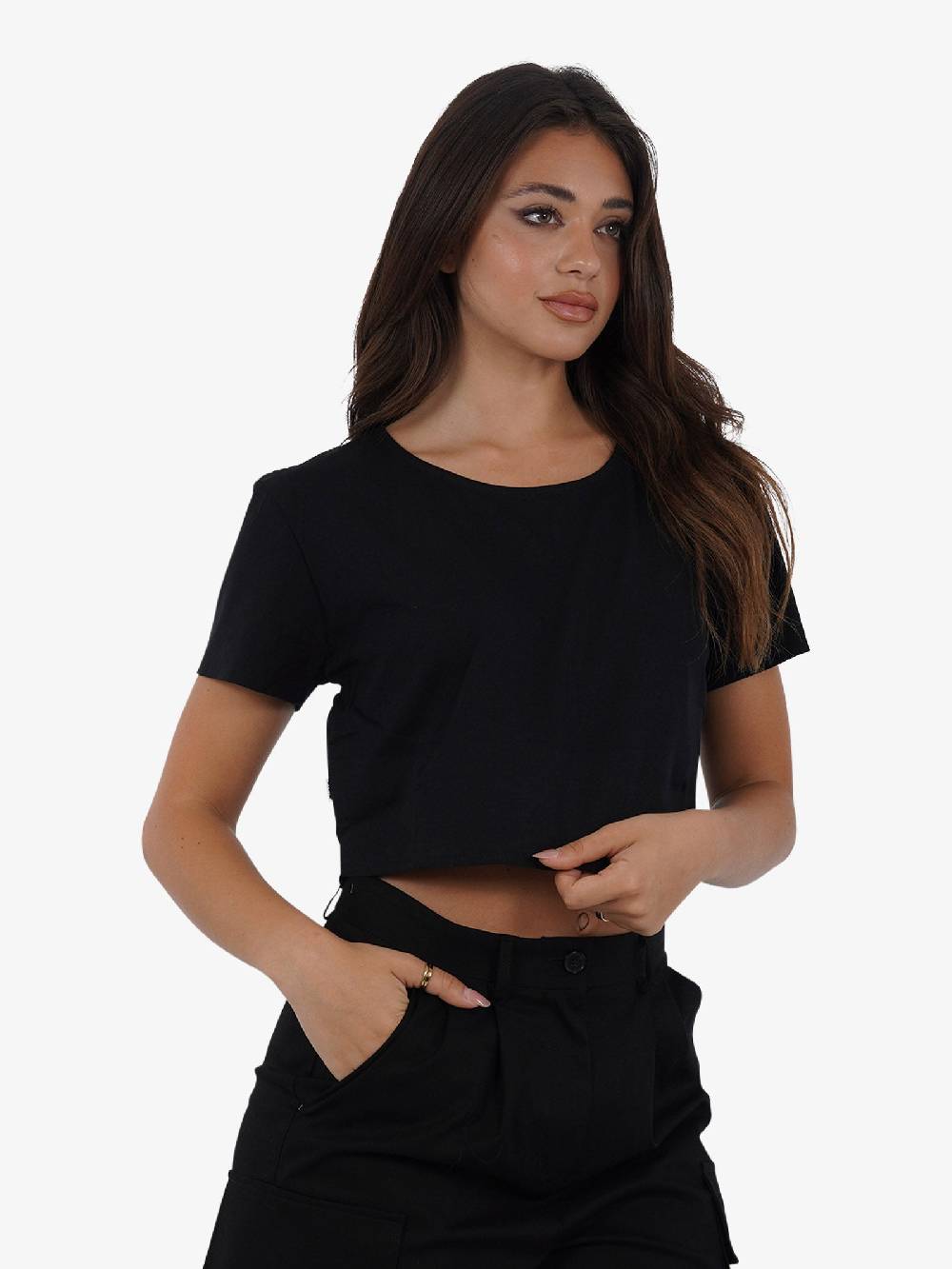 JIJIL T-shirt Top Cropped TS224 Donna Cotone Nero