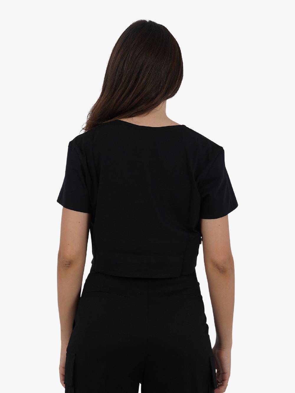 JIJIL T-shirt Top Cropped TS224 Donna Cotone Nero