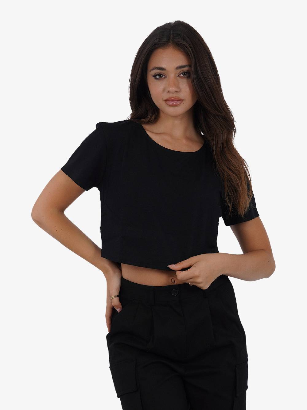 JIJIL T-shirt top cropped TS224 donna cotone nero