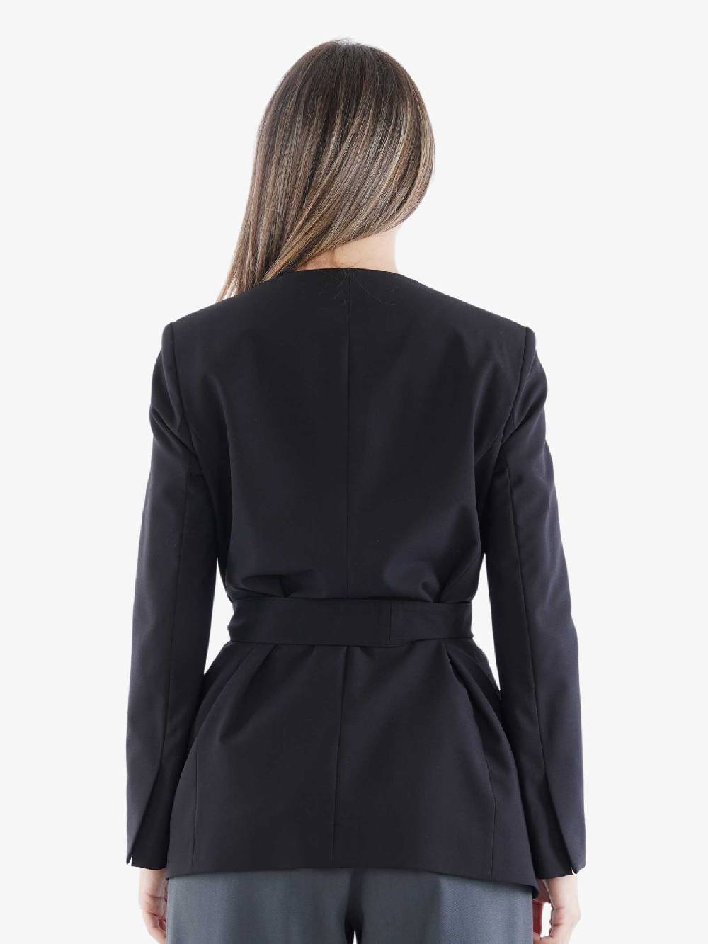 JUCCA Blazer In Misto Lana Donna Con Cintura Nero