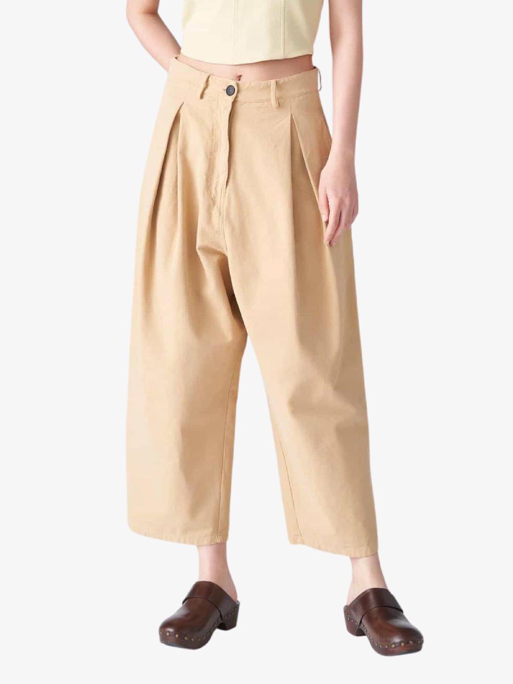 JUCCA Pantalone In Cotone Beige Con Pince Donna