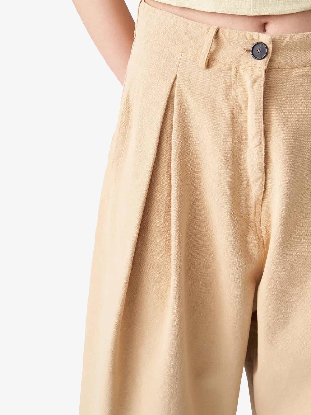 JUCCA Pantalone In Cotone Beige Con Pince Donna
