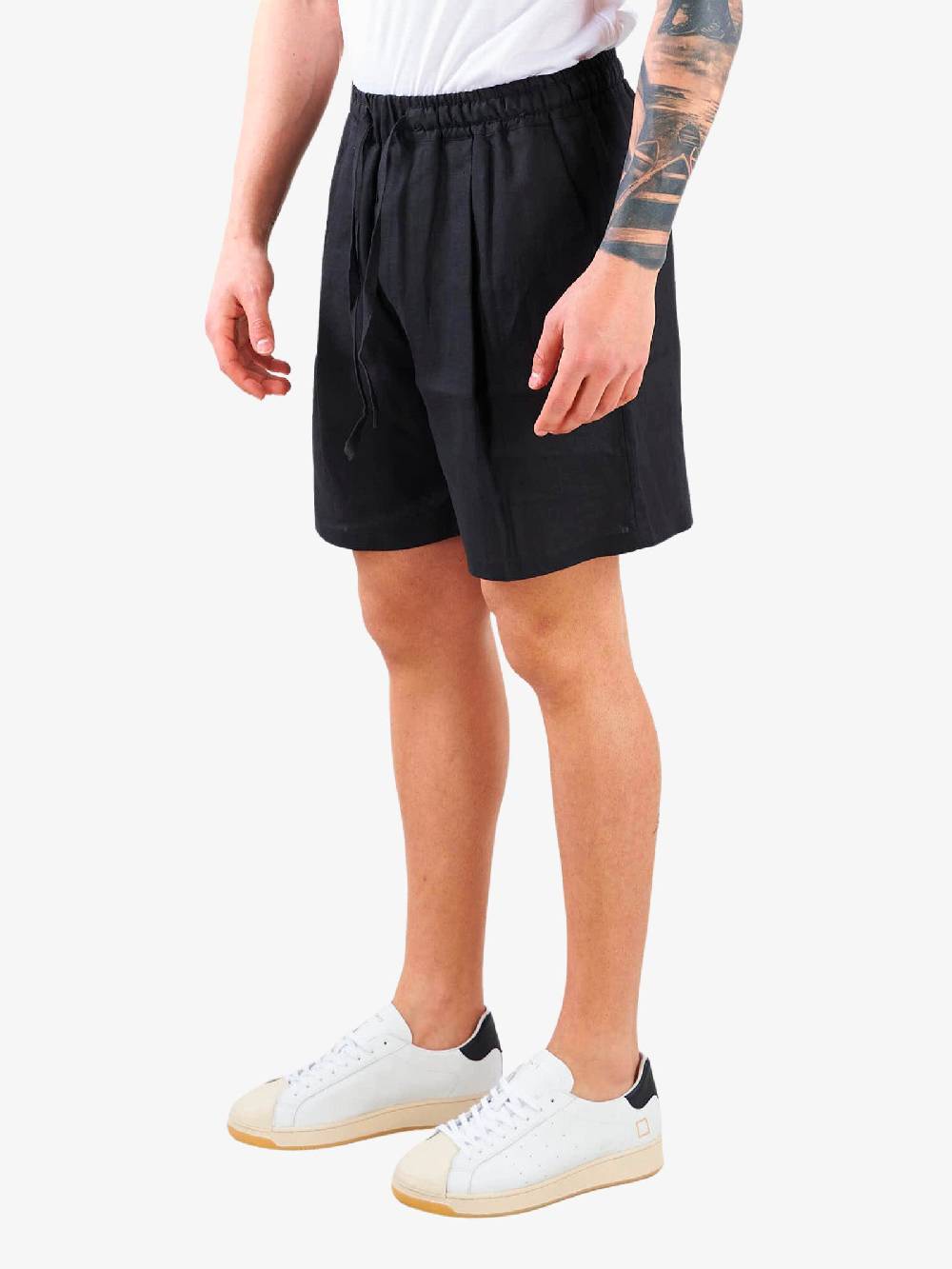 LOW BRAND Bermuda Uomo In Lino Con Elastico Nero