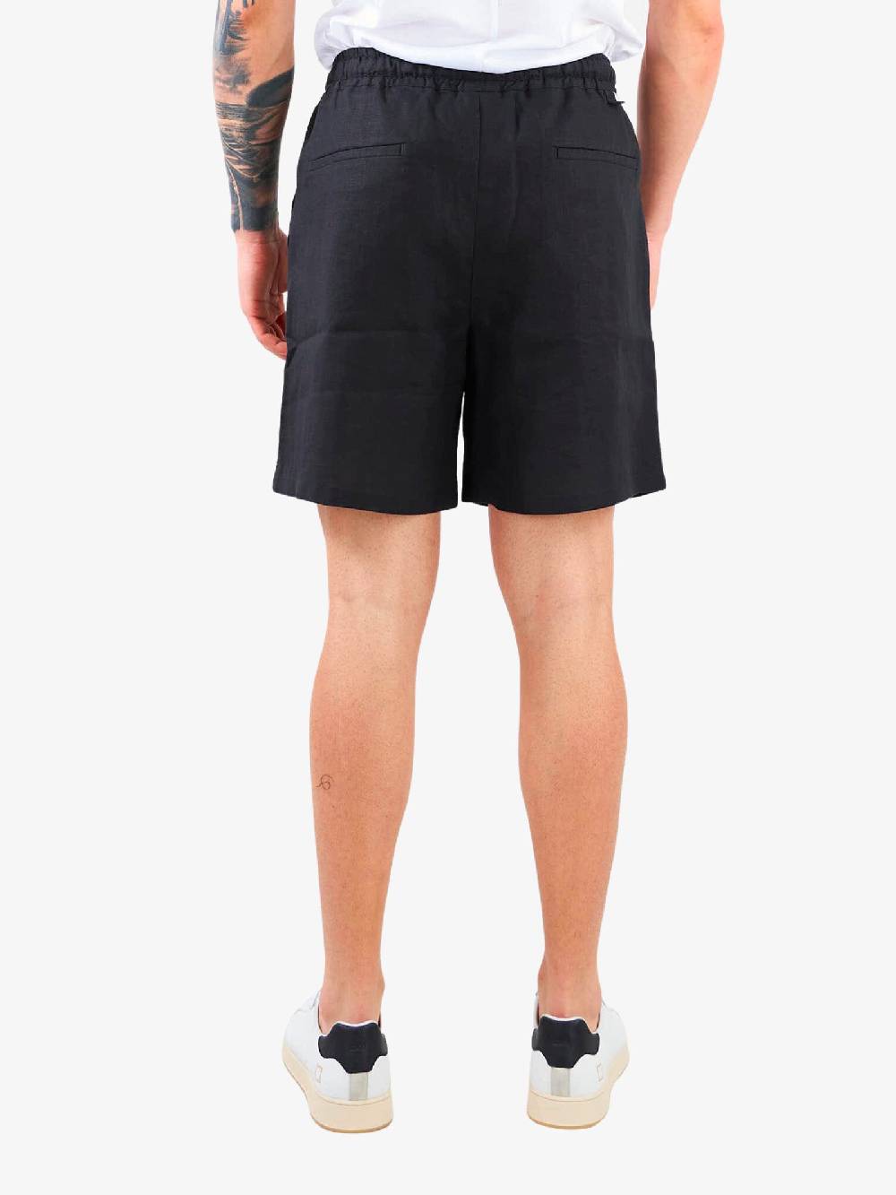 LOW BRAND Bermuda Uomo In Lino Con Elastico Nero