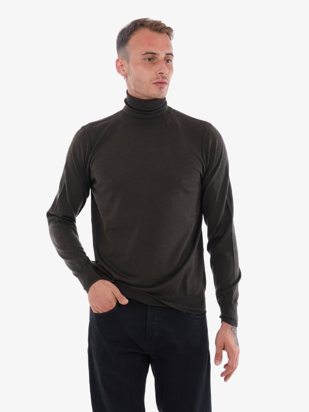 PAOLO PECORA Maglia A Collo Alto A003F0012358 Uomo Marrone In Lana Merino