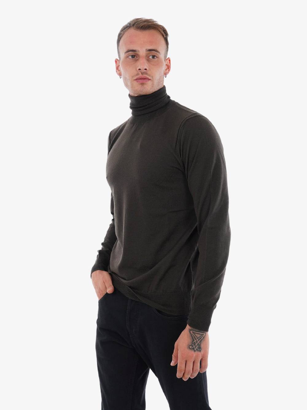 PAOLO PECORA Maglia A Collo Alto A003F0012358 Uomo Marrone In Lana Merino