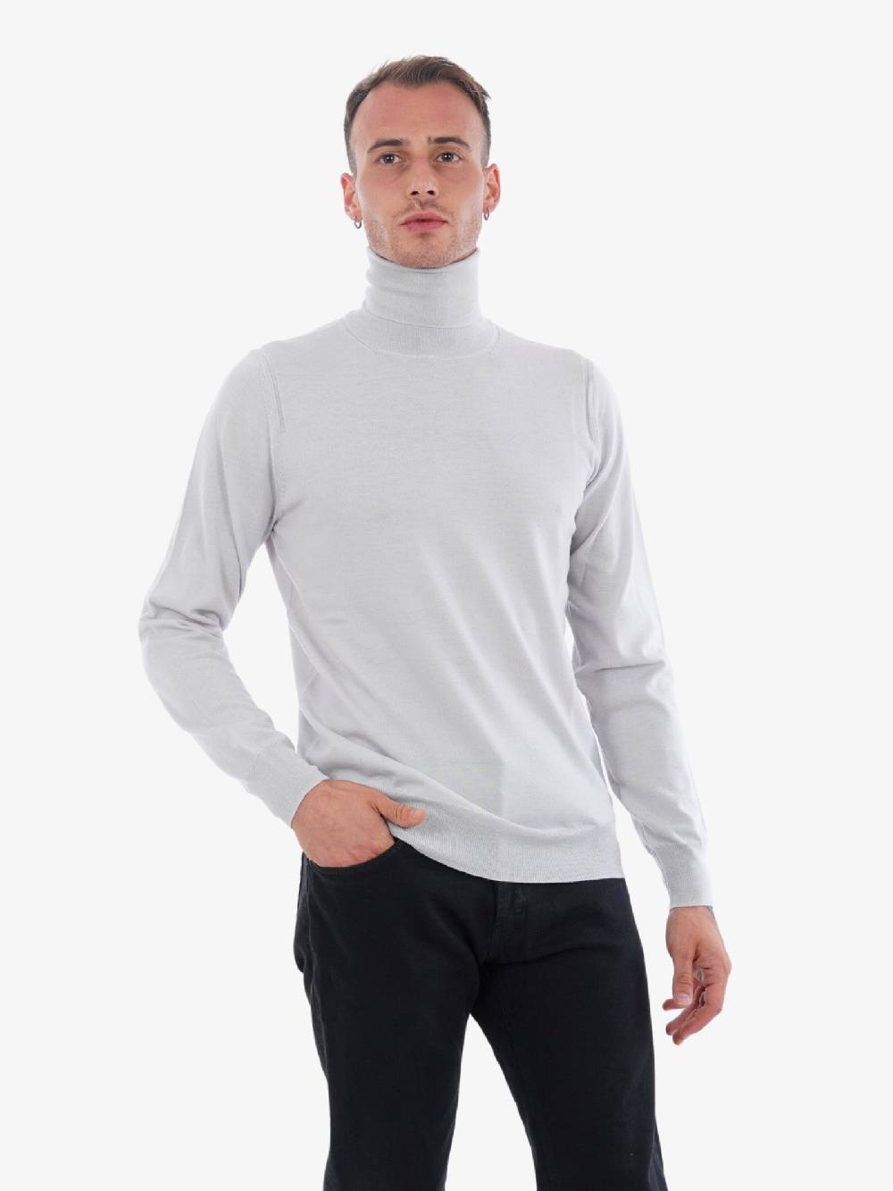 PAOLO PECORA Maglia A Collo Alto A003F0018778 Uomo Grigio In Lana Merino