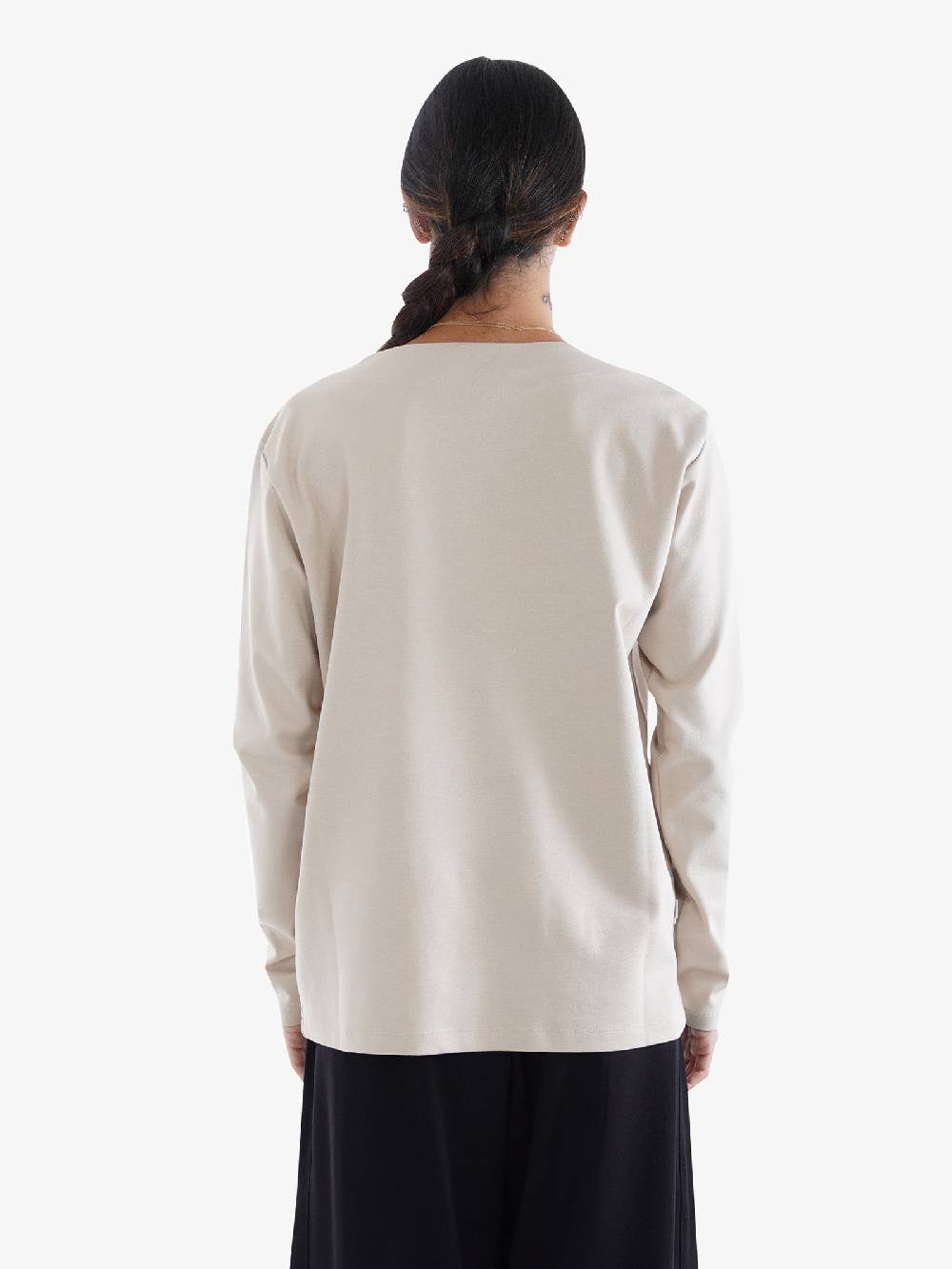 JIJIL Maglia A Maniche Lunghe Donna In Viscosa Beige Con Catena Oro