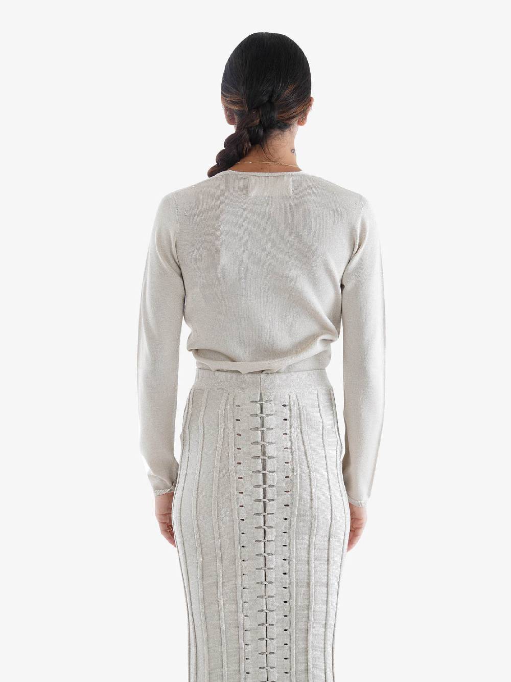 CIRCUS HOTEL Maglia A Maniche Lunghe Donna Scollatura A V In Lurex Bianco