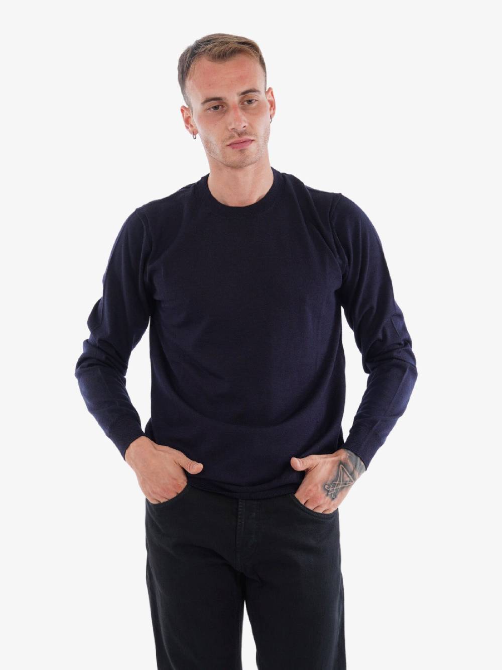 PAOLO PECORA Maglia A Maniche Lunghe Girocollo Uomo In Lana Merino Blu