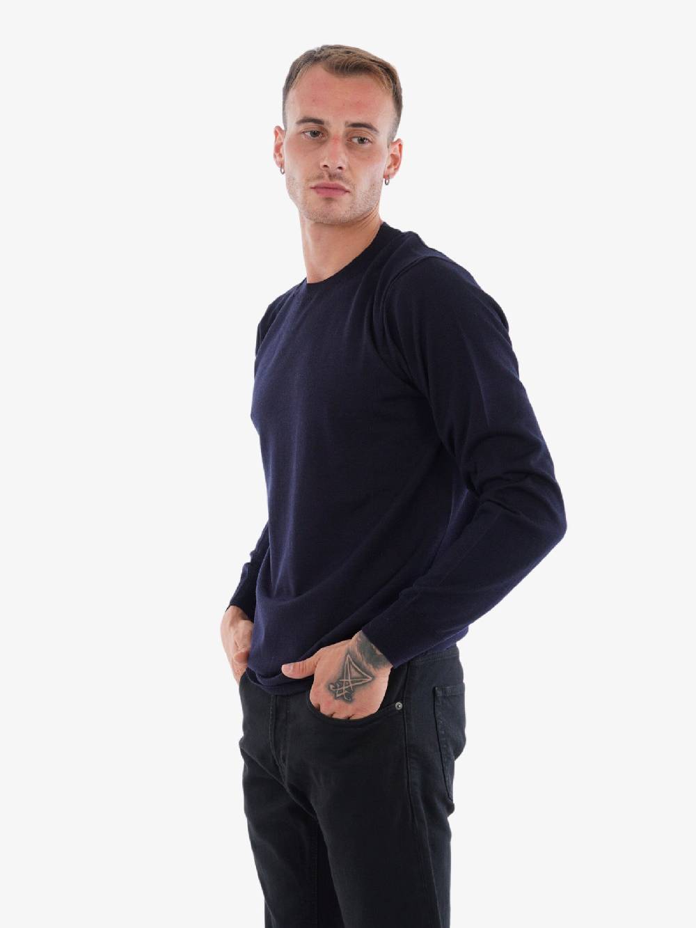 PAOLO PECORA Maglia A Maniche Lunghe Girocollo Uomo In Lana Merino Blu