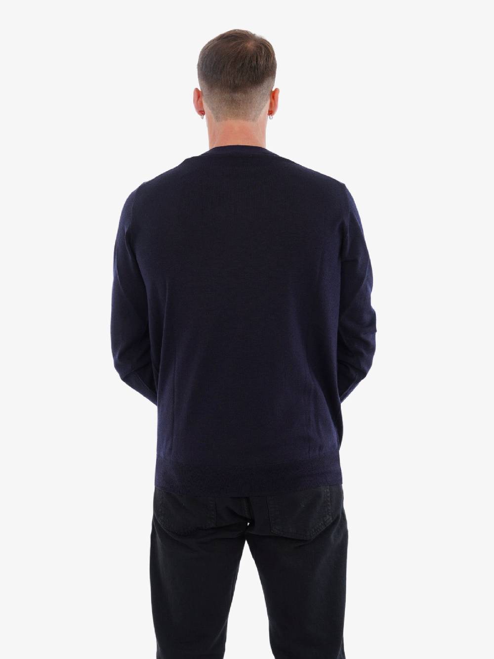 PAOLO PECORA Maglia A Maniche Lunghe Girocollo Uomo In Lana Merino Blu