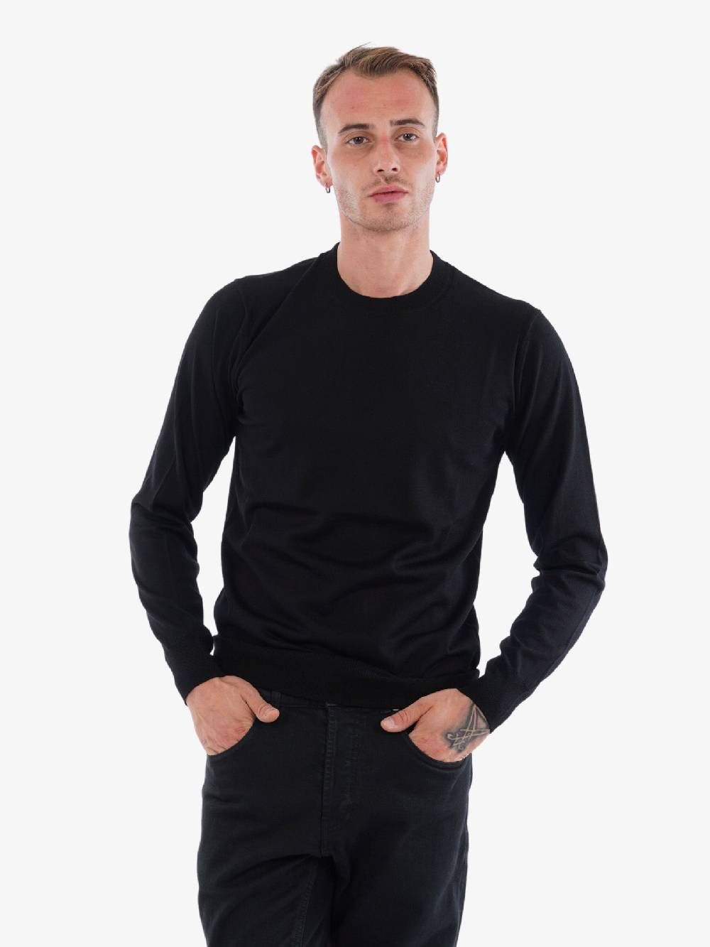 PAOLO PECORA Maglia A Maniche Lunghe Girocollo Uomo In Lana Merino Nera