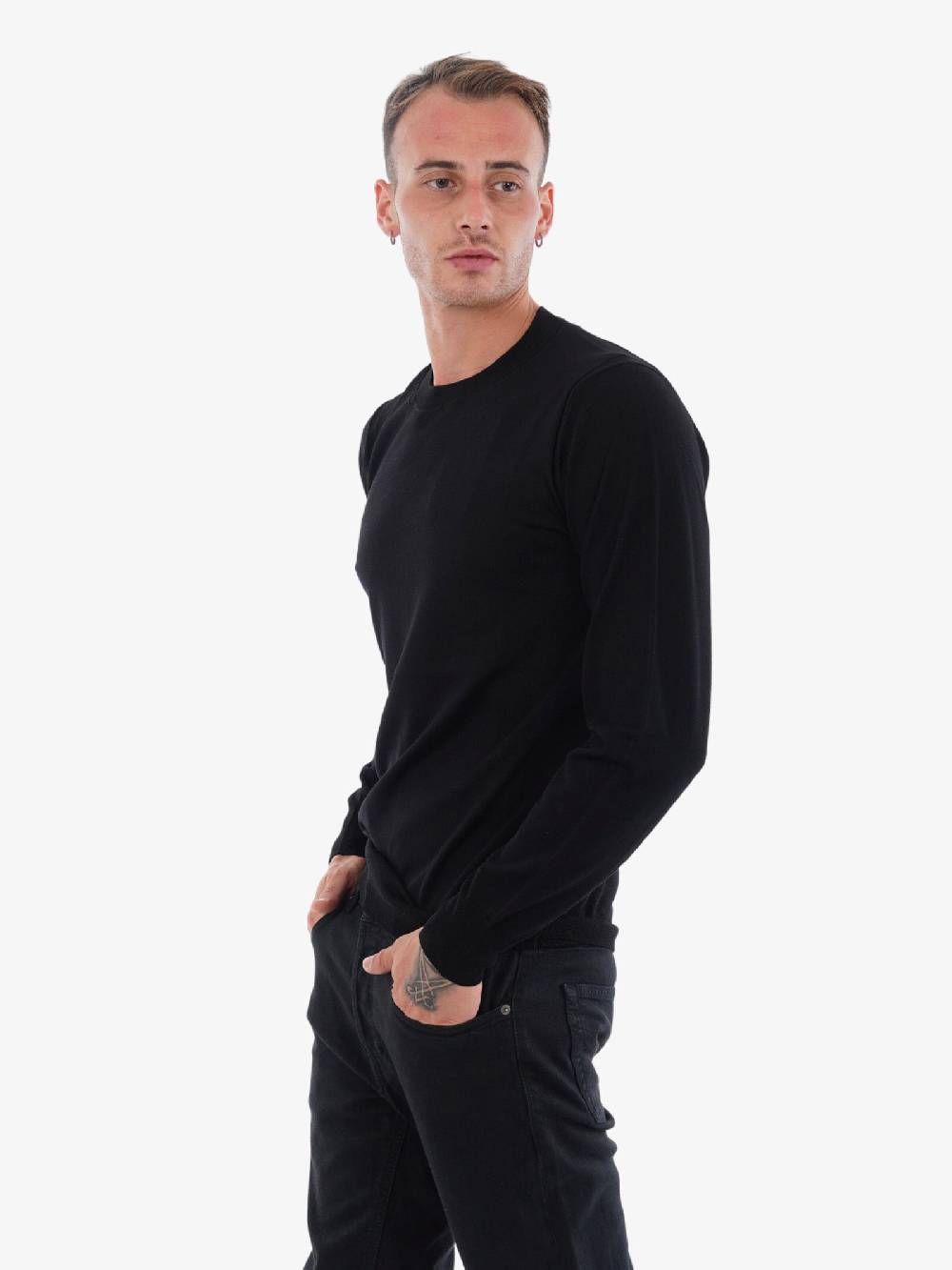 PAOLO PECORA Maglia A Maniche Lunghe Girocollo Uomo In Lana Merino Nera