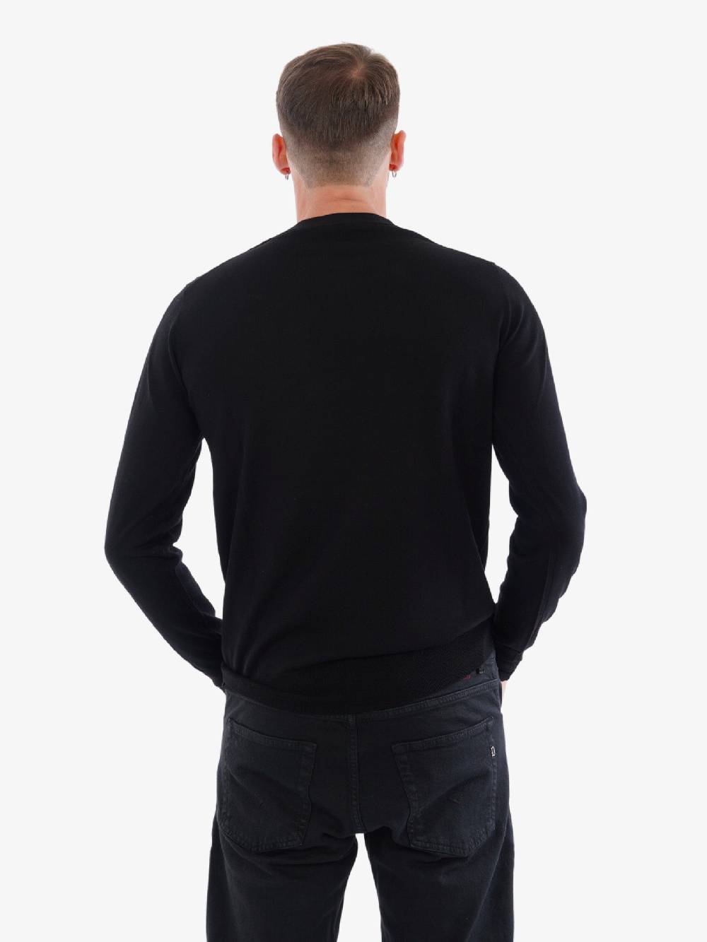 PAOLO PECORA Maglia A Maniche Lunghe Girocollo Uomo In Lana Merino Nera