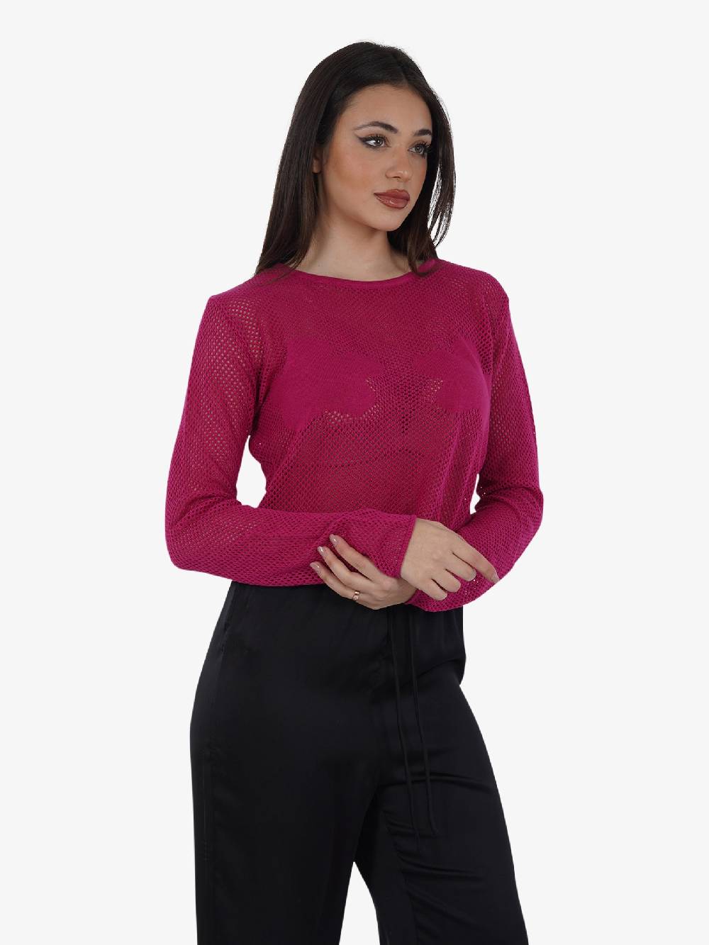 GLAMOROUS Maglia A Maniche Lunghe HC0260 Donna Cotone Fucsia