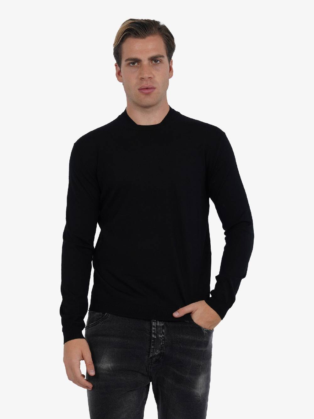 LOW BRAND Maglia A Maniche Lunghe K139 Doppio Girocollo Uomo In Lana Nero