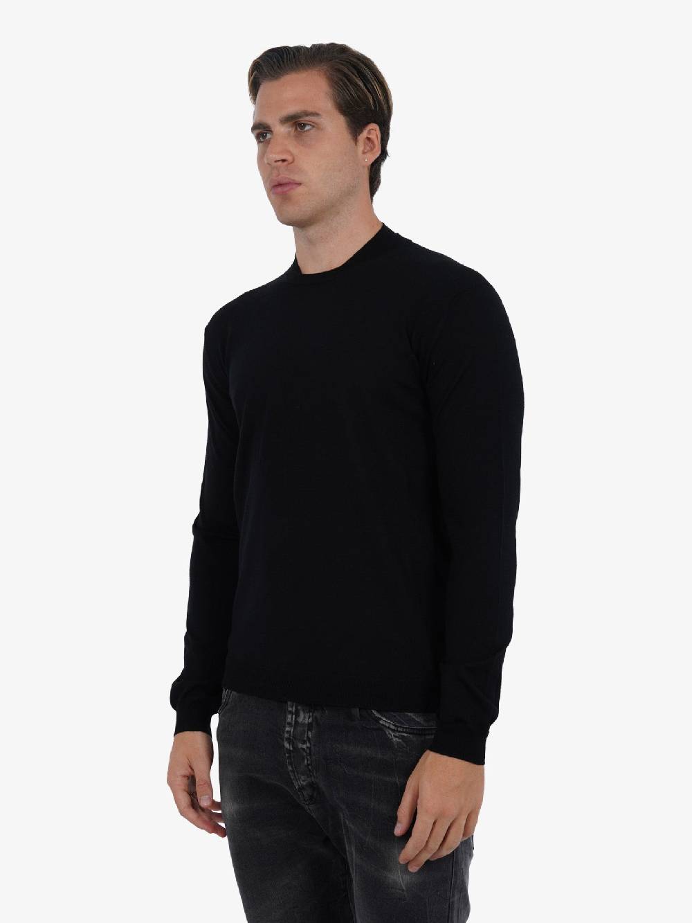 LOW BRAND Maglia A Maniche Lunghe K139 Doppio Girocollo Uomo In Lana Nero