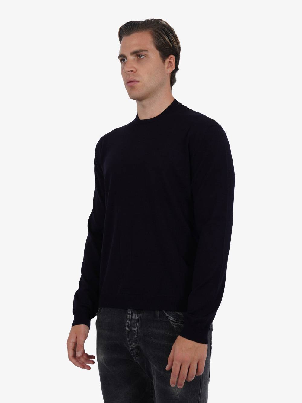 LOW BRAND Maglia A Maniche Lunghe K139 Doppio Girocollo Uomo In Lana Blu Scuro