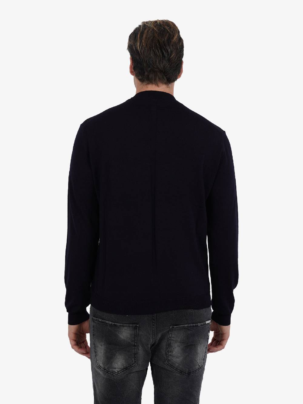 LOW BRAND Maglia A Maniche Lunghe K139 Doppio Girocollo Uomo In Lana Blu Scuro