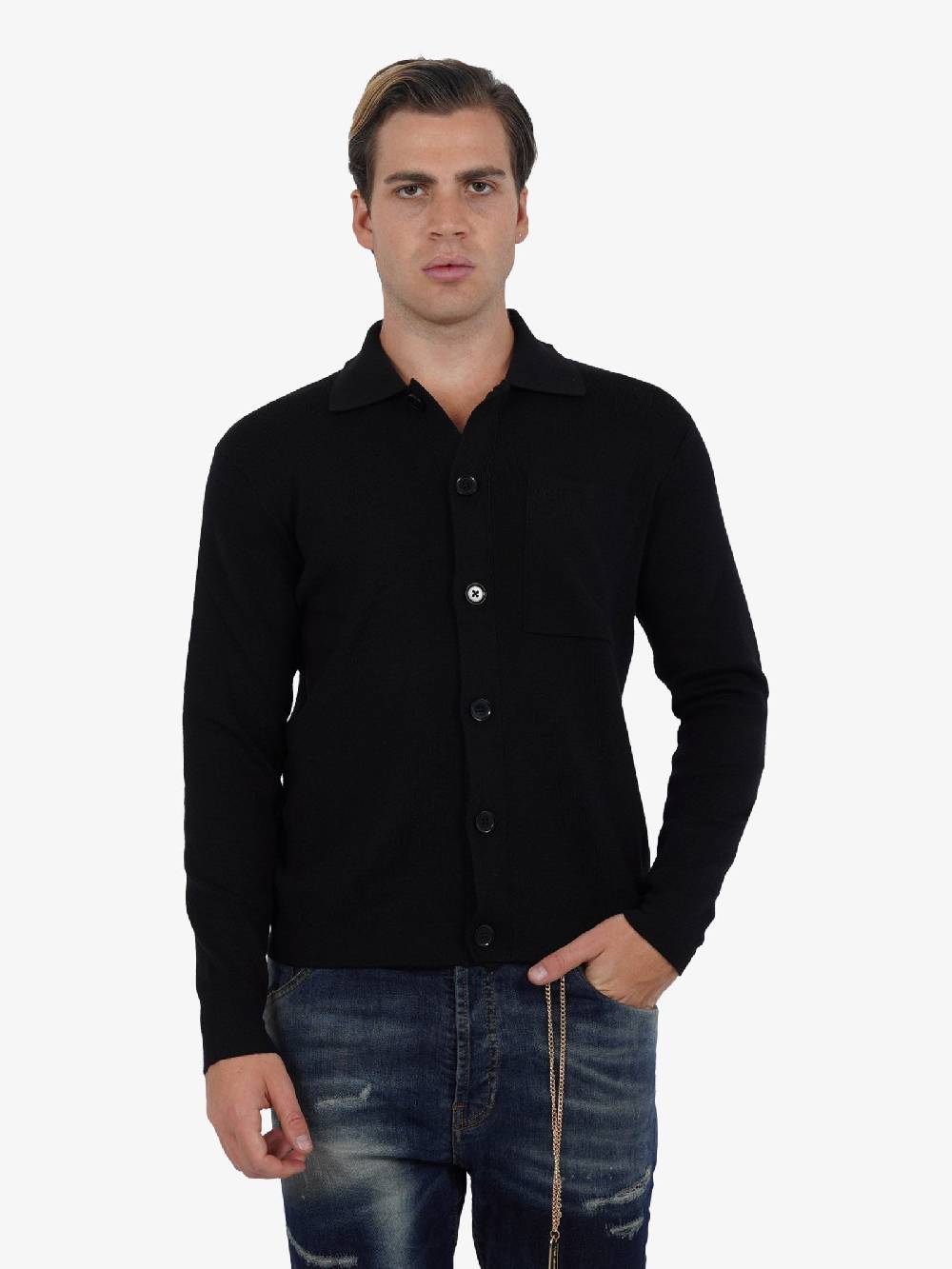 GAZZARRINI Maglia A Maniche Lunghe MI430 Uomo Nero Con Tasca