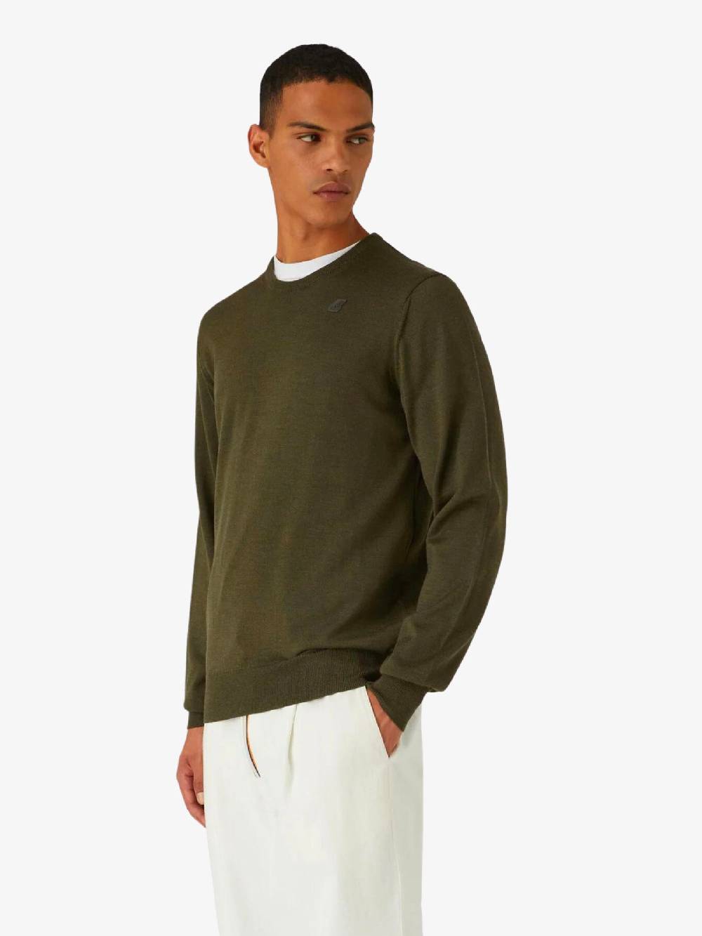 K-WAY Maglia A Maniche Lunghe Sebastien Uomo Verde In Lana Merino