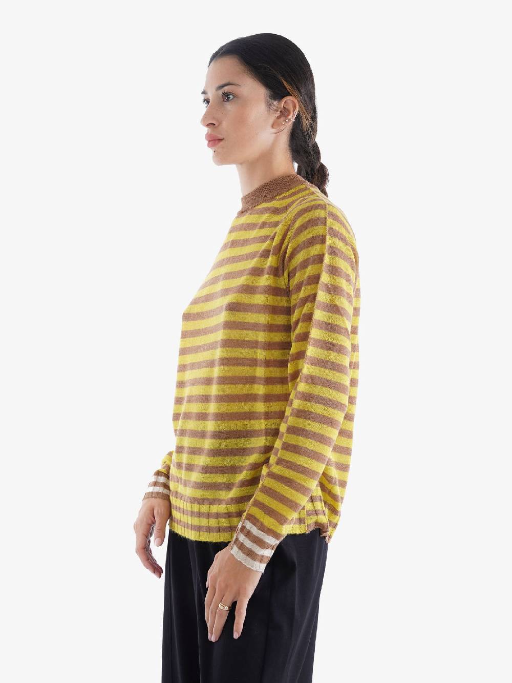 ALYSI Maglia A Maniche Lunghe Stripes Boxy Donna In Mohair Camel