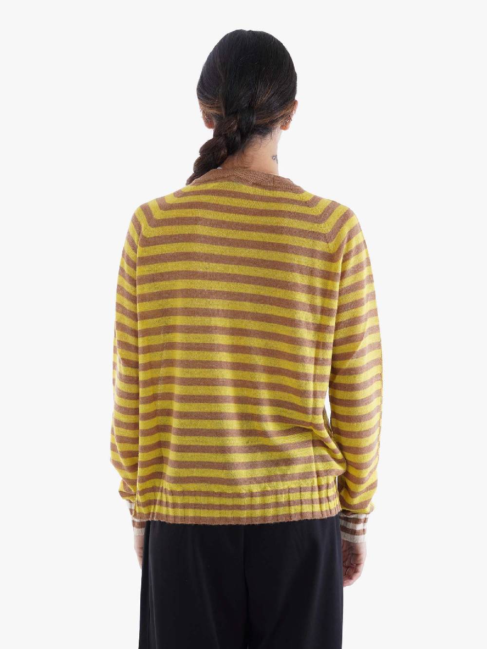 ALYSI Maglia A Maniche Lunghe Stripes Boxy Donna In Mohair Camel