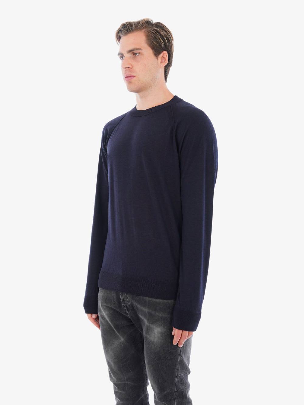 PAOLO PECORA Maglia A Maniche Lunghe Uomo In Lana Merino Blu Scuro