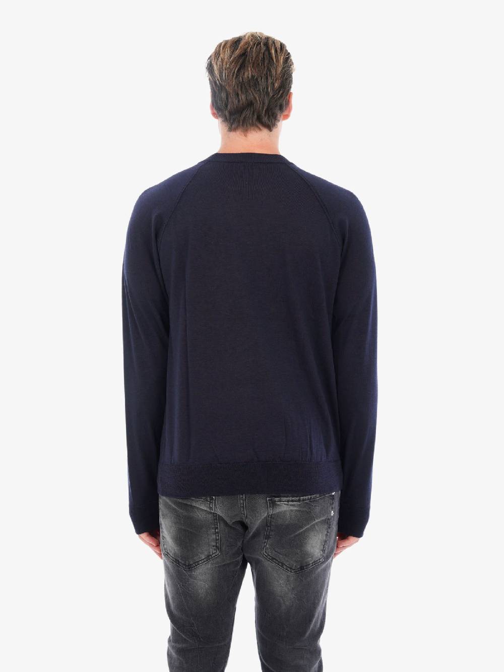 PAOLO PECORA Maglia A Maniche Lunghe Uomo In Lana Merino Blu Scuro