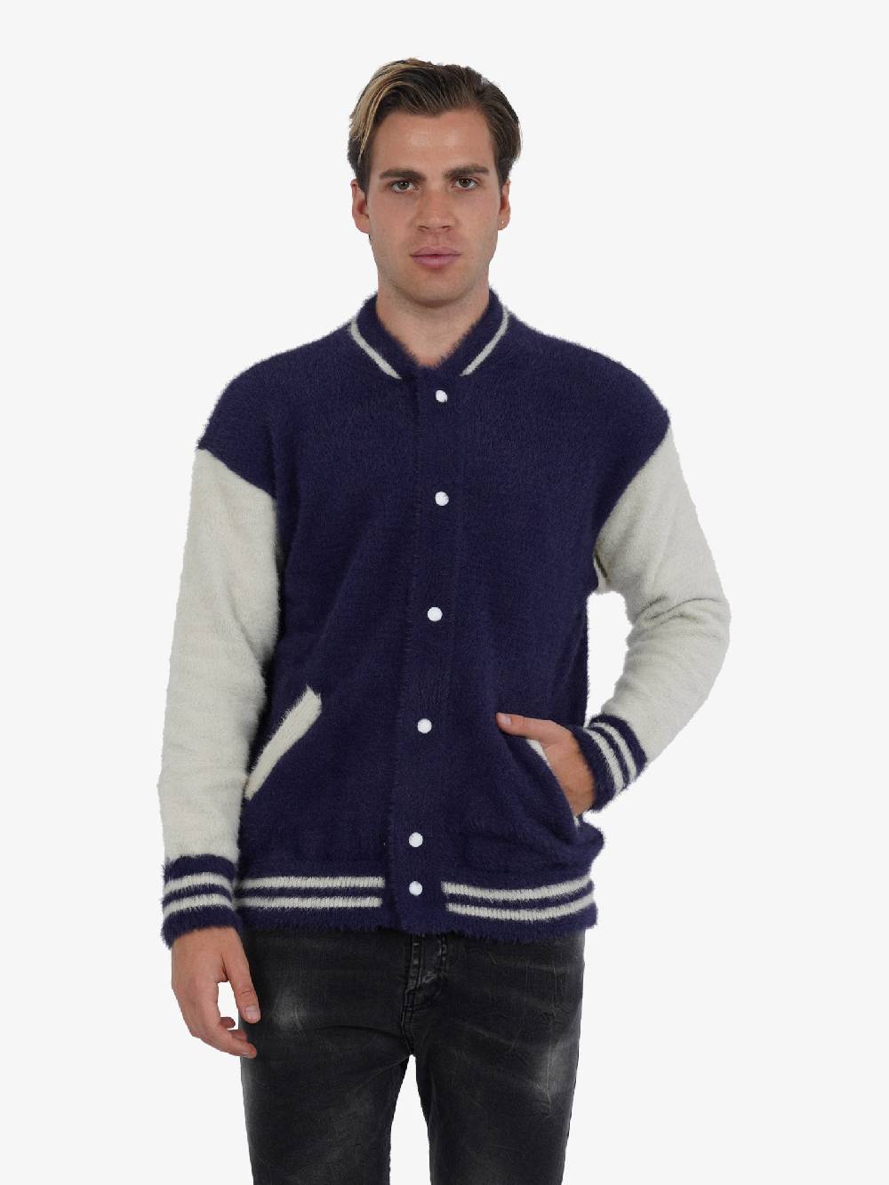 YES LONDON Maglia A Maniche Lunghe Varsity XML3545 Uomo Blu/panna