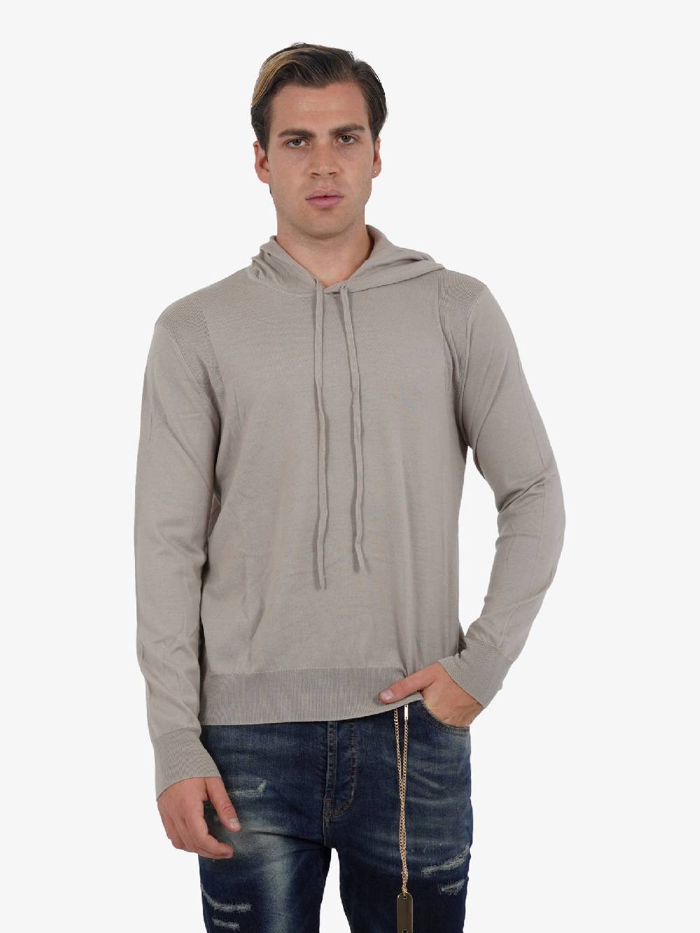 LOW BRAND Maglia Con Cappuccio K138 Extrafine Uomo In Lana Merino Beige