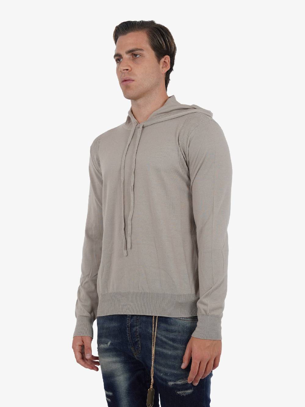 LOW BRAND Maglia Con Cappuccio K138 Extrafine Uomo In Lana Merino Beige