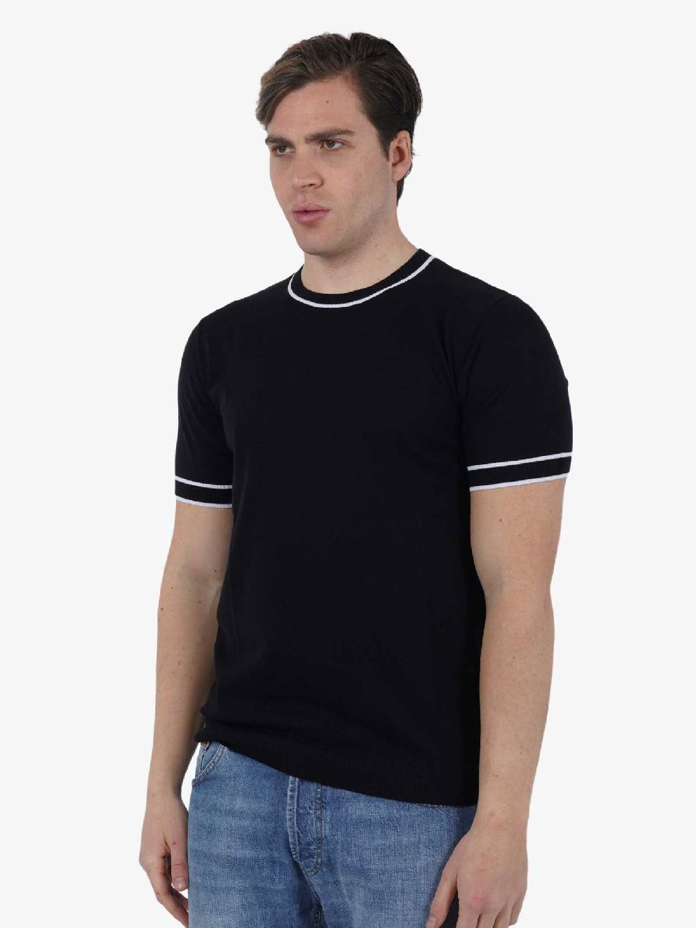 DIKTAT Maglia G/C Righe Collo MM DK67042 Uomo Cotone Nero