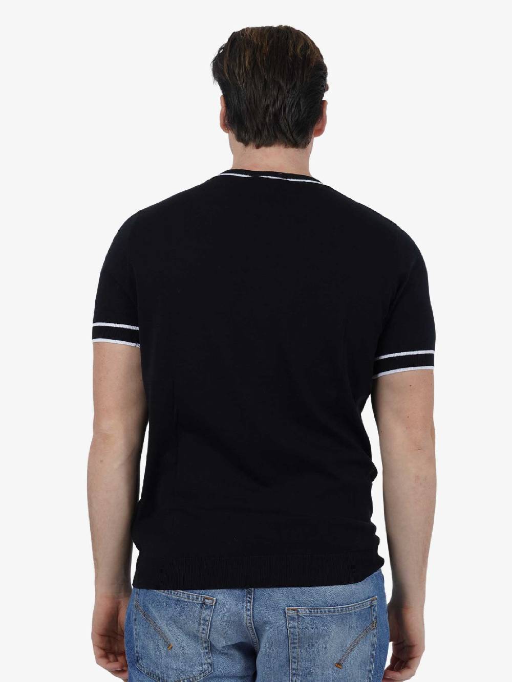 DIKTAT Maglia G/C Righe Collo MM DK67042 Uomo Cotone Nero