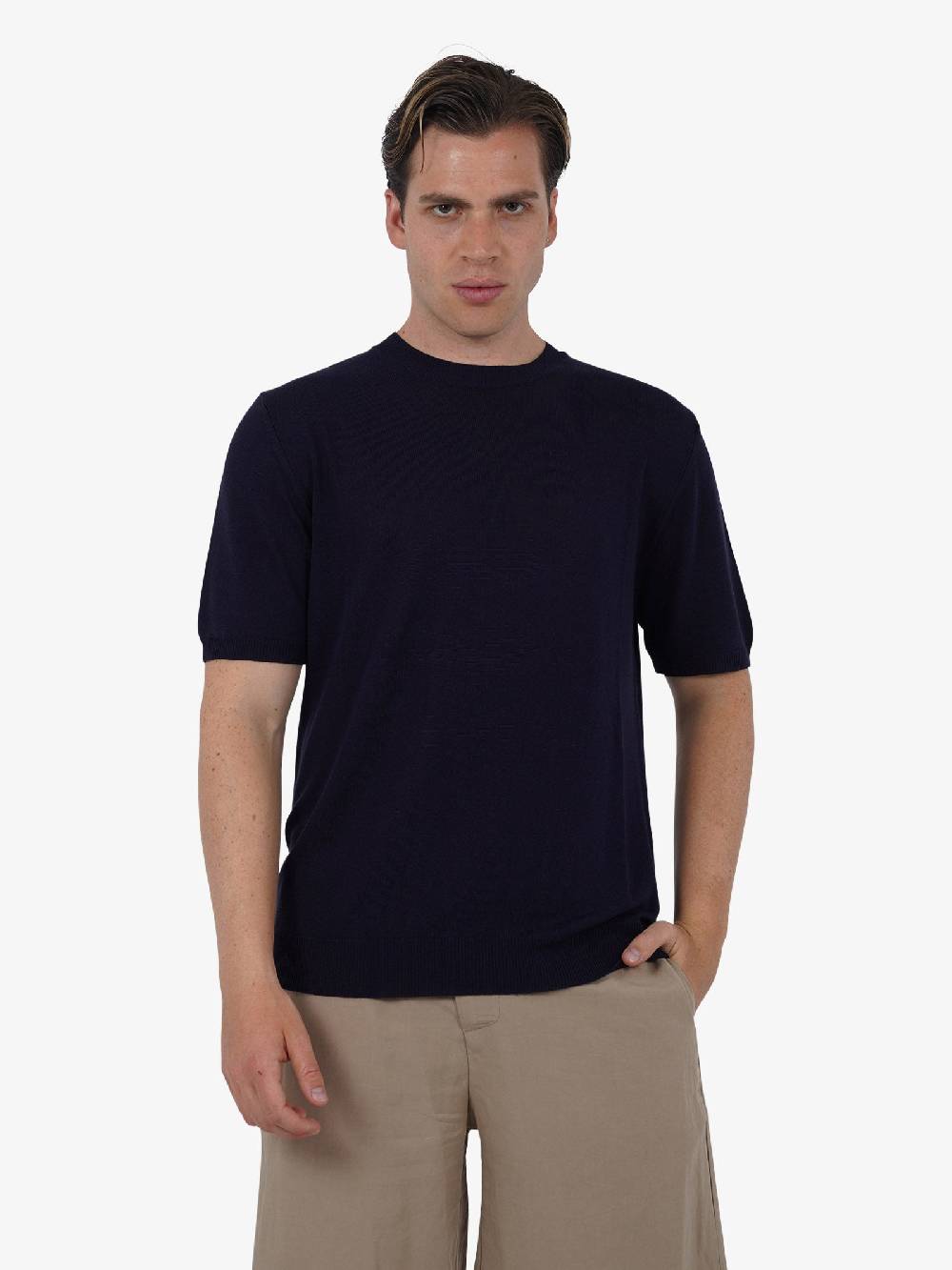 WHITE OVER Maglia regular girocollo ML/001 uomo viscosa blu