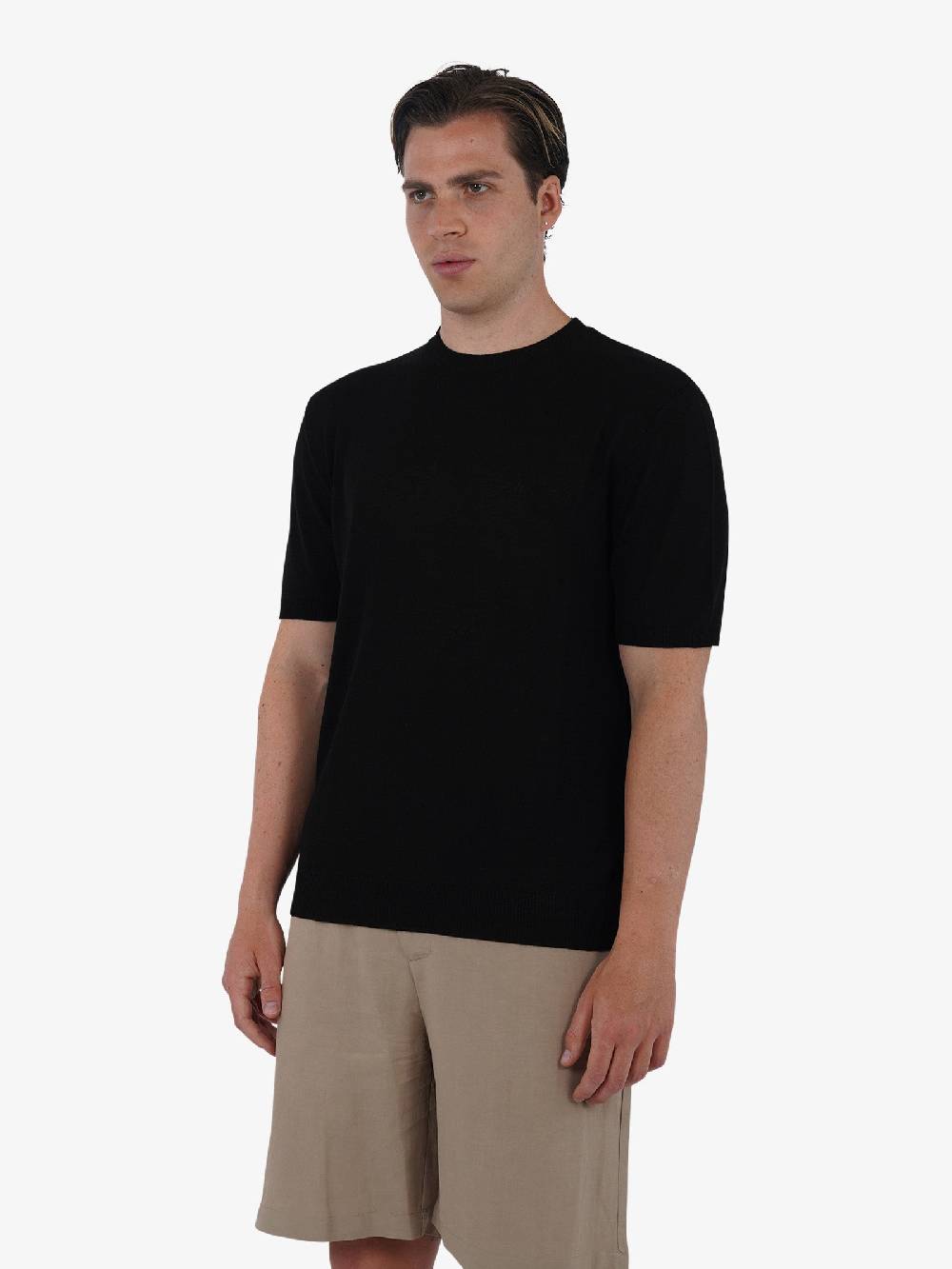 WHITE OVER Maglia Regular Girocollo ML/001 Uomo Viscosa Nero