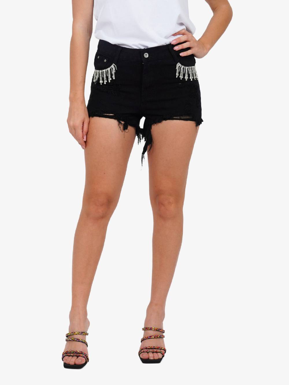 MARC ELLIS Shorts Donna In Denim Nero Con Borchie