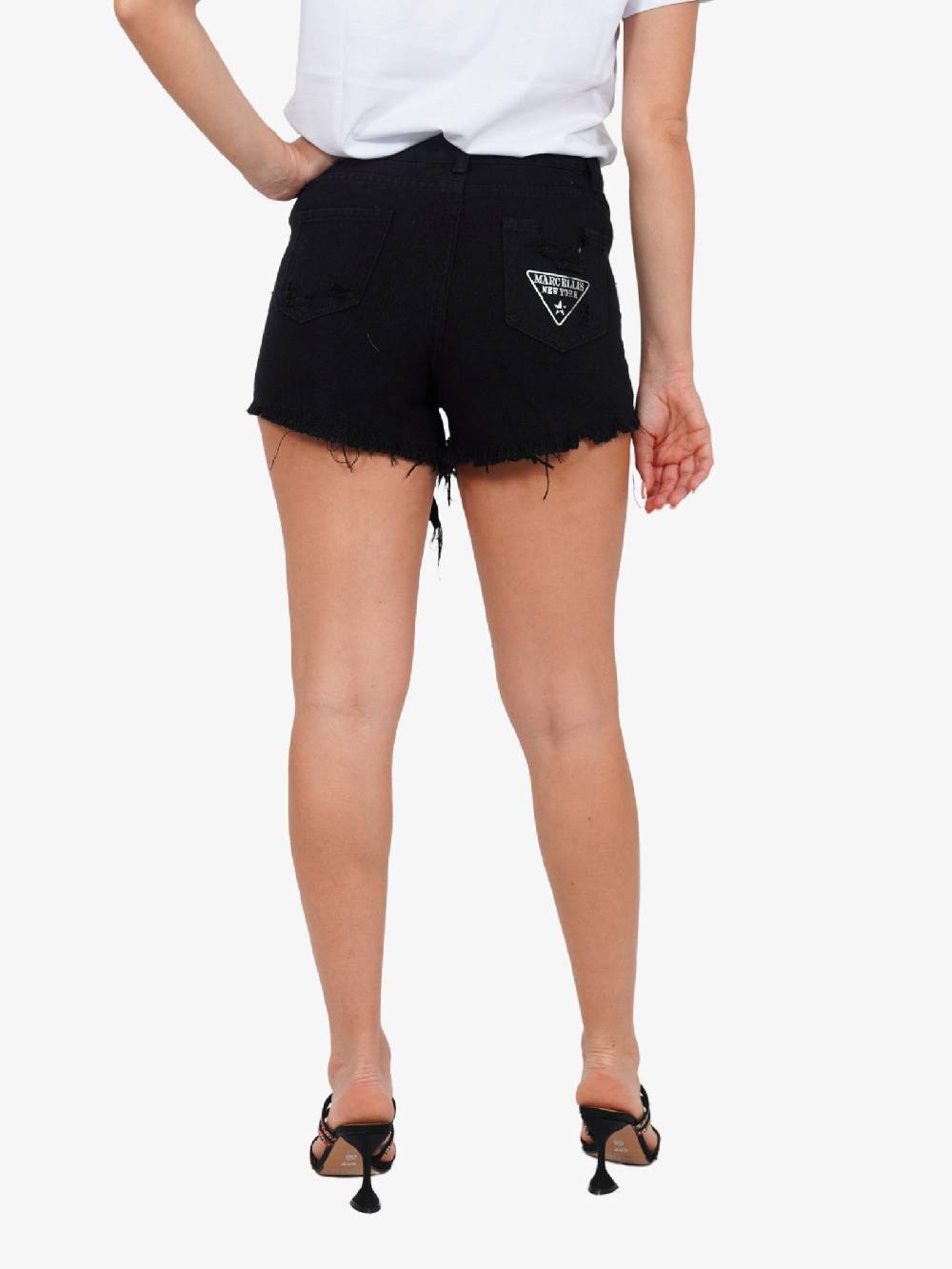 MARC ELLIS Shorts Donna In Denim Nero Con Borchie