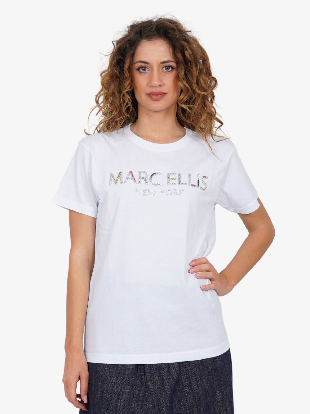 MARC ELLIS T-Shirt Donna Bianca Con Strass Logo