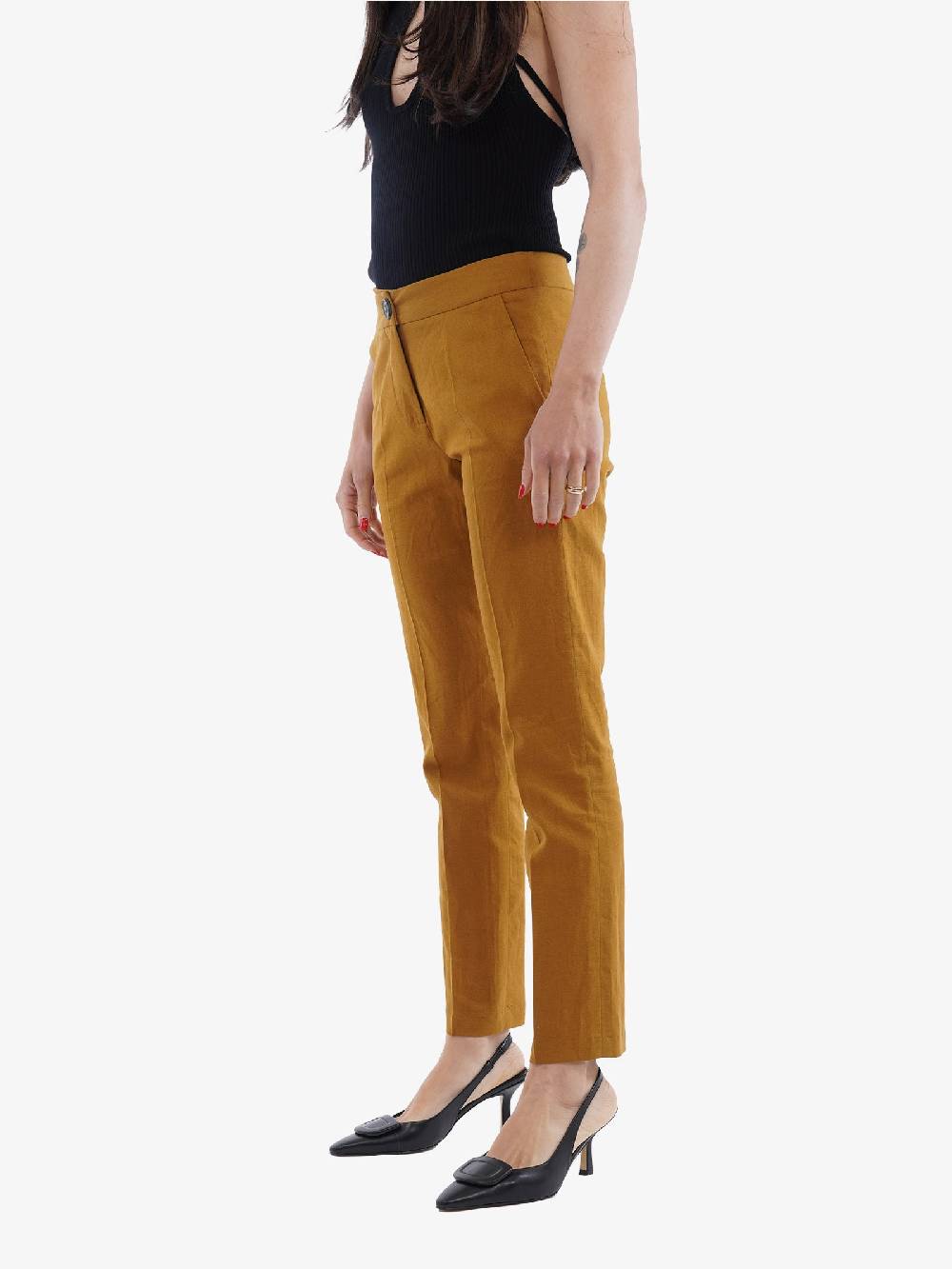 MARIUCCIA Pantaloni Donna Lino Marrone Terra
