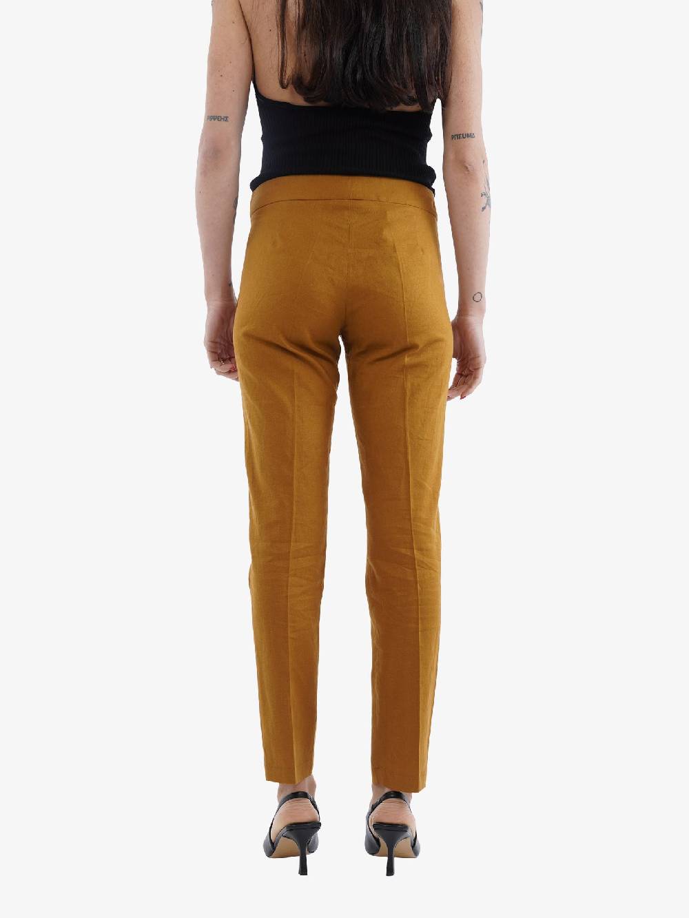 MARIUCCIA Pantaloni Donna Lino Marrone Terra