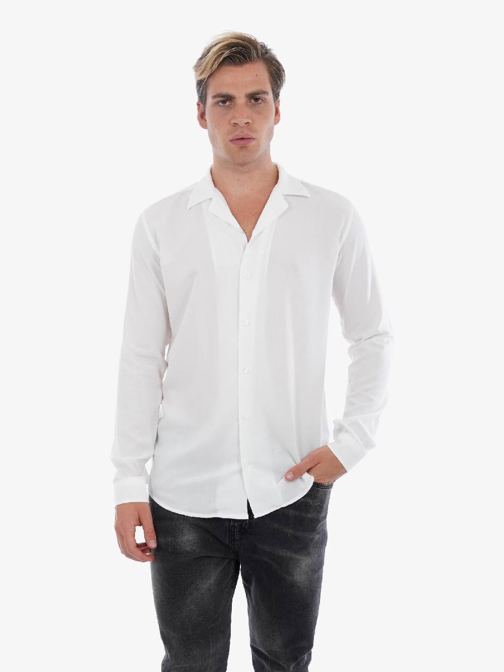 MARSEM Camicia In Viscosa Uomo Senza Pieghe Bianco