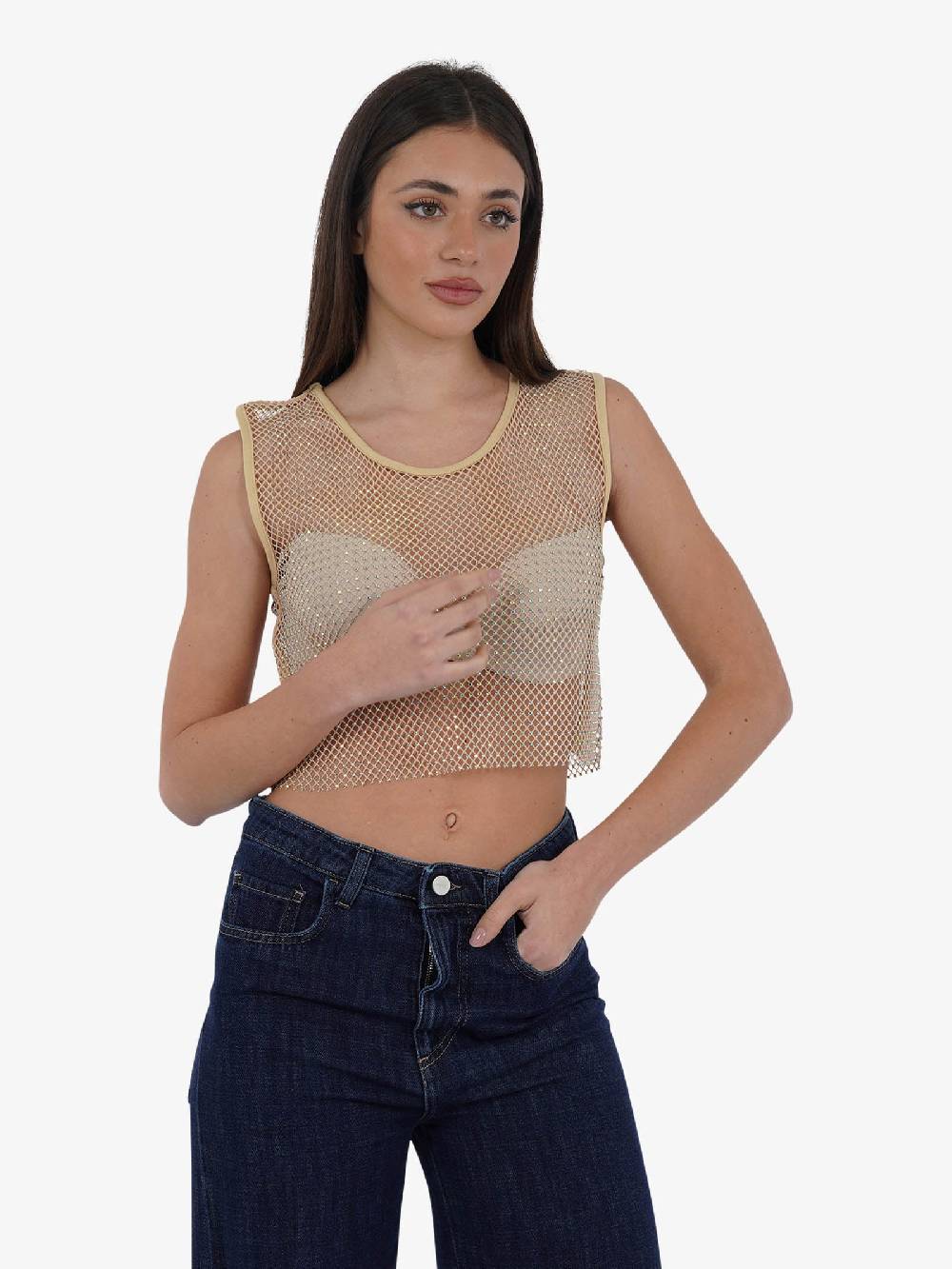 MERCI Top Corto Licia Donna Traforato Oro