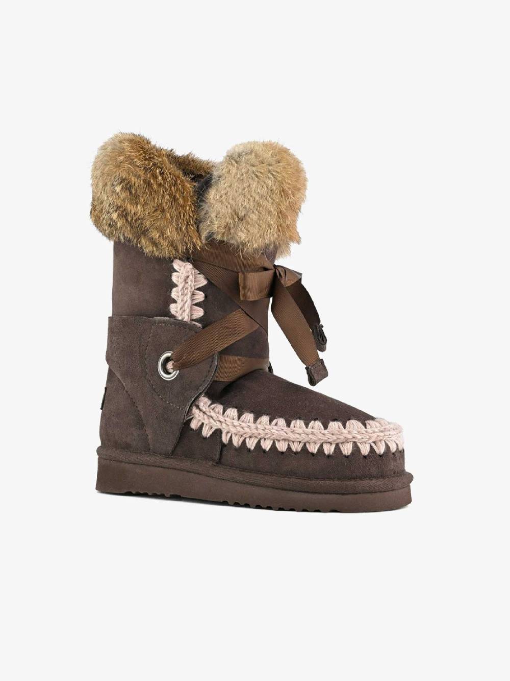 MOU Stivaletti Eskimo Donna Pizzo E Pelliccia Moca