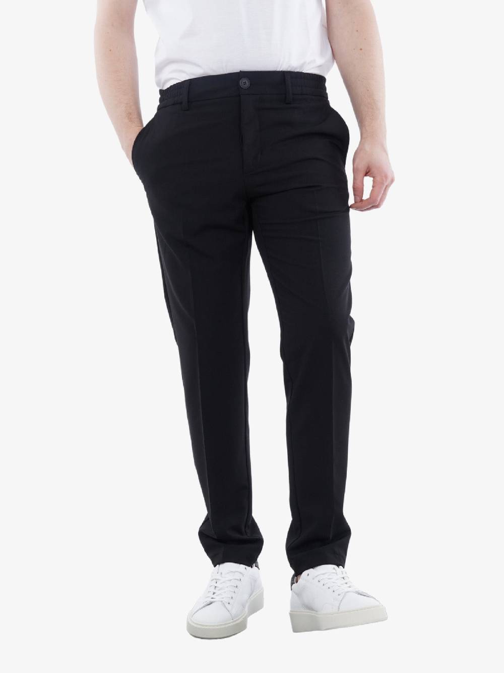 ALESSANDRO DELL'ACQUA Pantalon Elegante Uomo In Nero Con Dettagli In Pelle