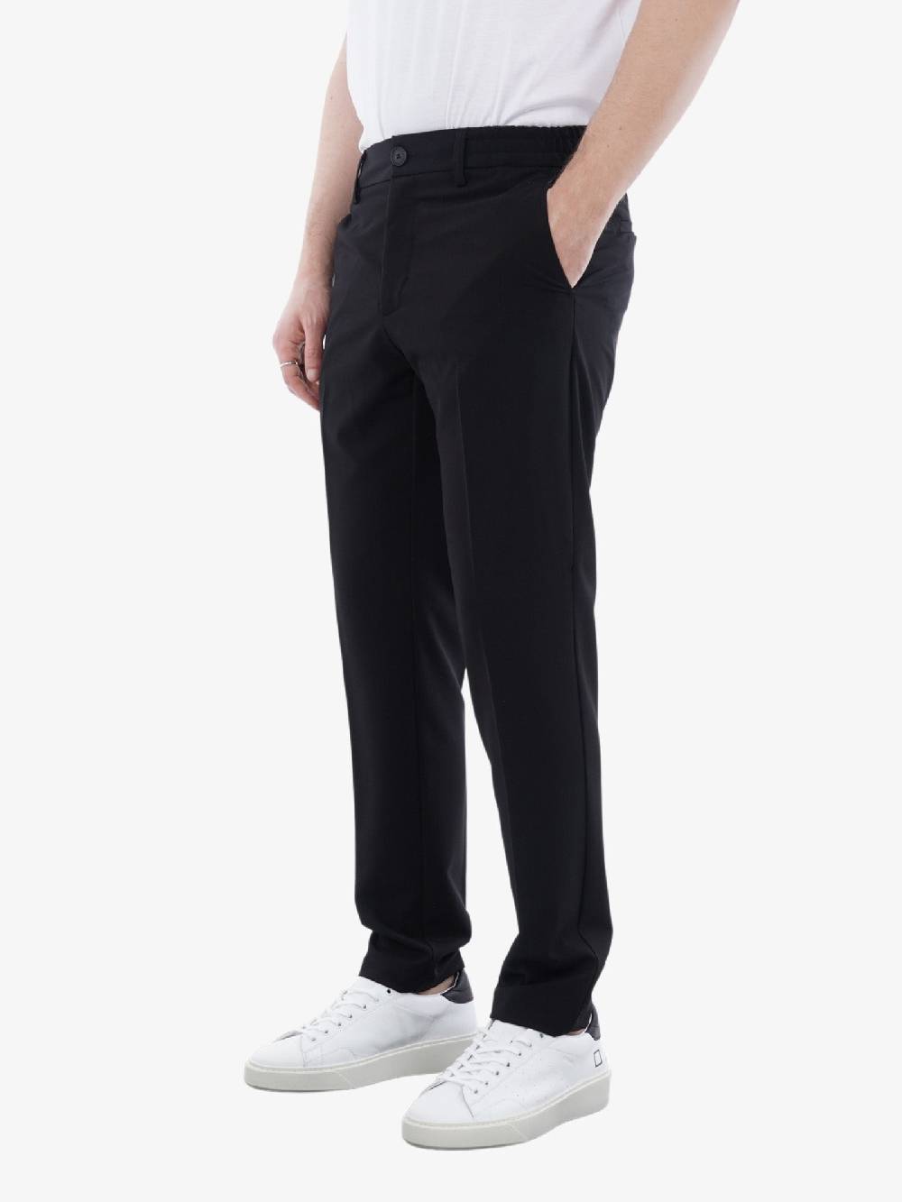 ALESSANDRO DELL'ACQUA Pantalon Elegante Uomo In Nero Con Dettagli In Pelle